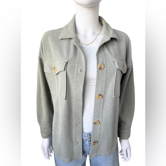Hippie Rose Tops - Hippie Rose Oversized Button Down Shirt Shacket Sage Green Lightweight XS